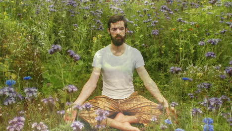 man meditating in the garden