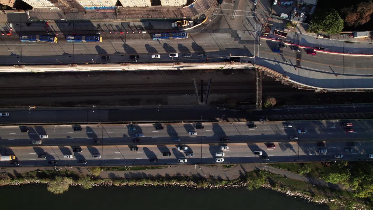 NYC Highway Traffic from above, 4K overhead drone shot