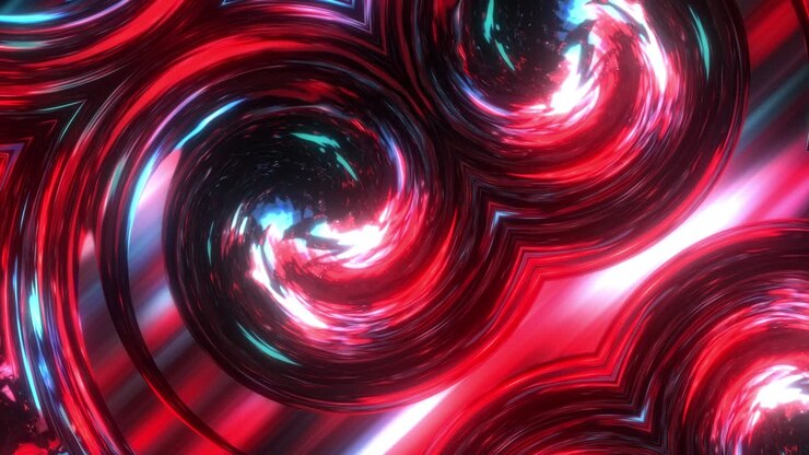 Arte Abstrata Fantasia. Redemoinhos de Grunge com brilho vermelho e azul, Textura de Tinta de Mármore. Papel de parede de arte fluida colorida de tinta de mármore caótico. Fundo Espiral de Design em Loop Contínuo 4K 3D. Textura acrílica moderna com efeito fluido.