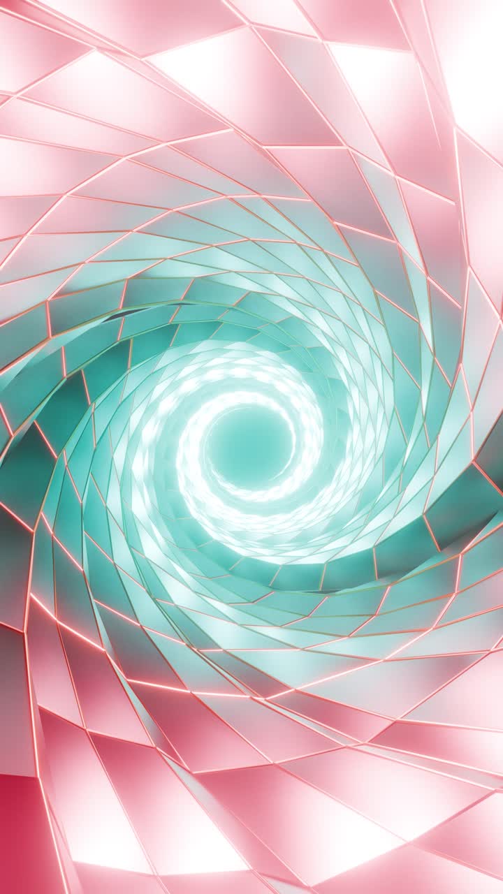 3D rendering of glowing pink and green spiral abstract tunnel