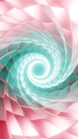 3d rendering of glowing pink and green spiral abstract tunnel