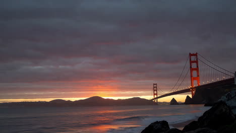 golden gate bridge at sunset or sunrise over the pacific ocean