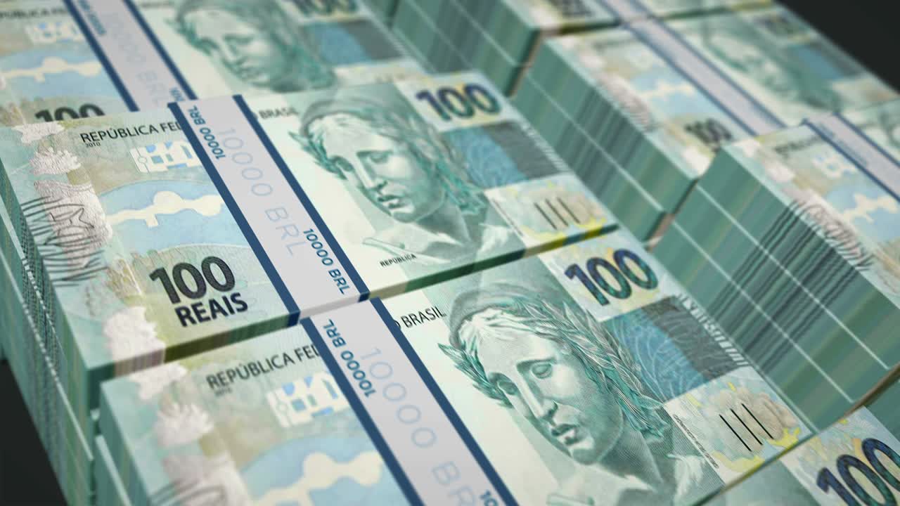 Pacco di banconote di Real brasiliano in loop continuo