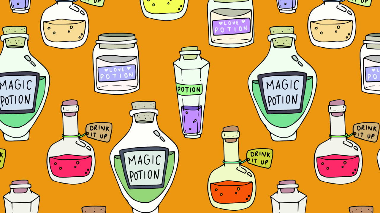 오렌지색 배경 에 있는 마시크 약 의 병 들 의 애니메이션