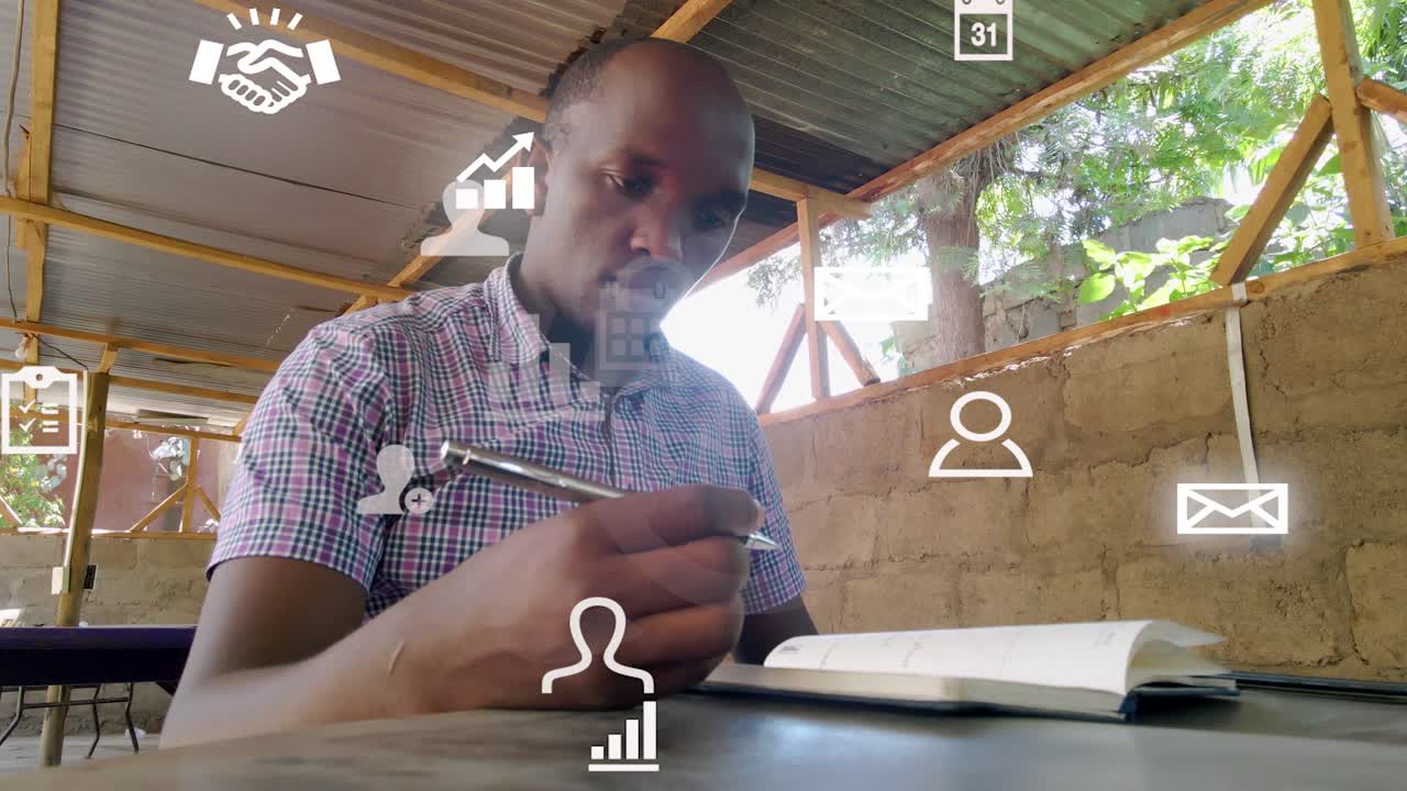 Futuristic graphical design of a man using phone