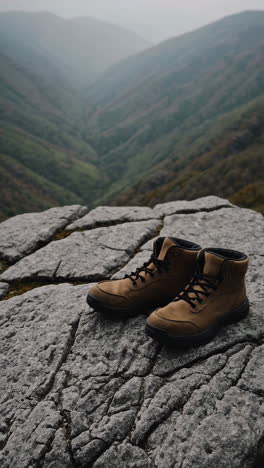 hiking boots on mountain top