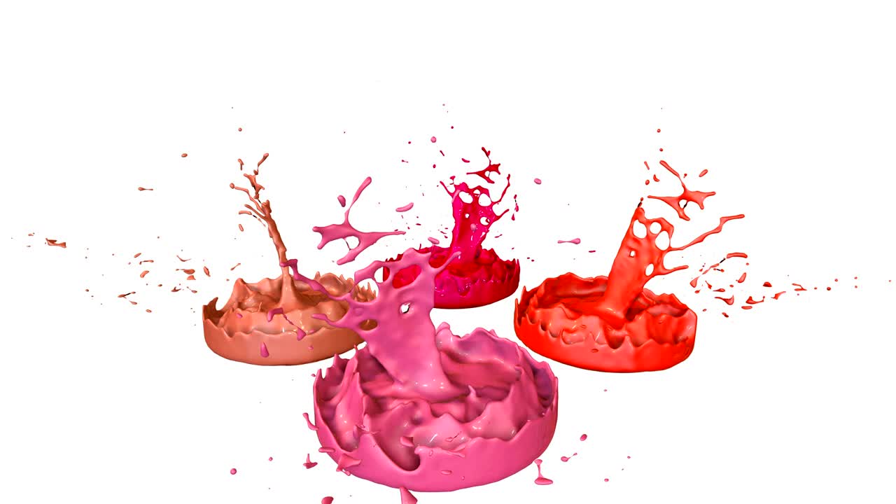 las pinturas bailan con la desaceleración del tiempo en fondo blanco. simulación de salpicaduras 3d de tinta en un altavoz musical que reproduce música. salpicadures como un fondo brillante en ultra alta calidad 4k. tonos de rojo 16