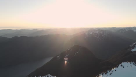 a panning drone shot in the olympic mountains taken from just outside the national park at sunset