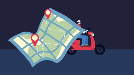 servicio de entrega trabajador seguro en motocicleta con mapa de papel