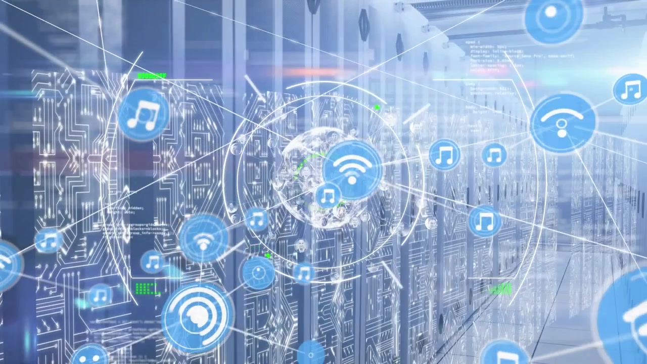 Animation of network of connections over server room