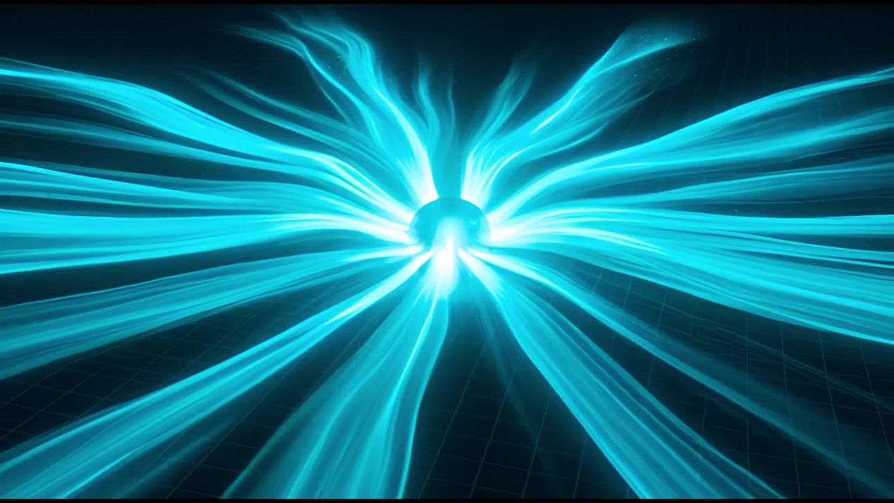 Abstract Glowing Blue Energy Rays Radiating From a Central Sphere