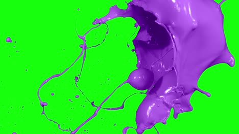 pintura salpicando color púrpura cámara lenta, aislado en fondo de pantalla verde 4k, elemento de video para la composición