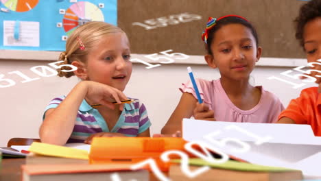 animación de números sobre diversos escolares en la escuela