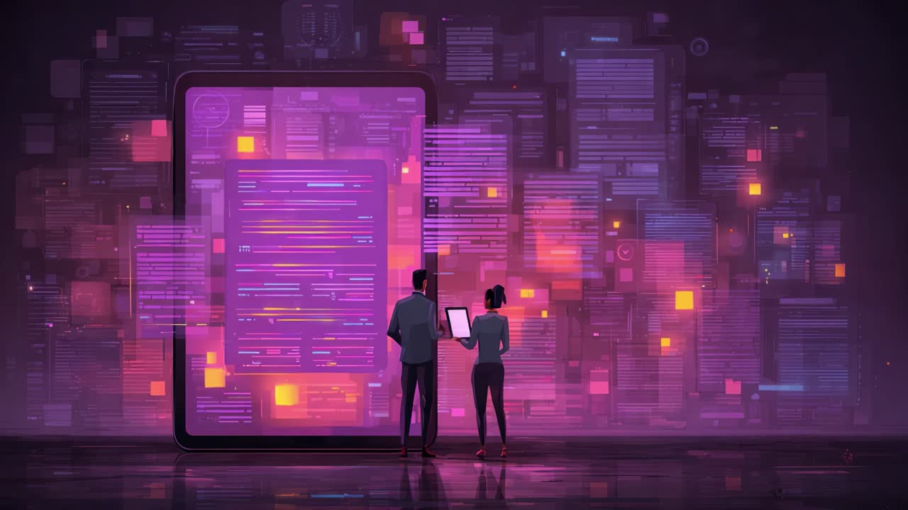 Exploring the Digital Realm: A Couple Engaged in Interactive Data Visualization Surrounded by Glowing, Colorful Graphics and Information Streams