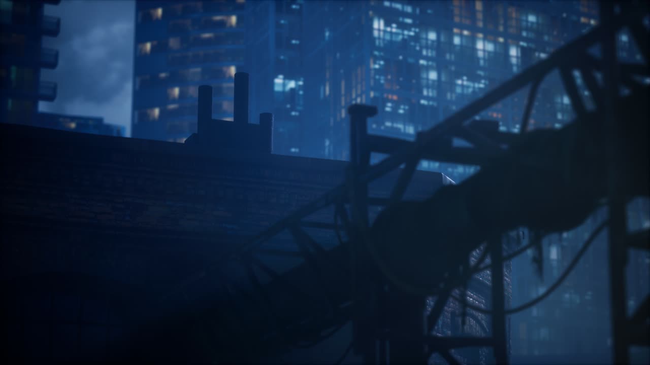 ビジネスセンターの高層ビルと 工場のパイプが 空気を汚染しています