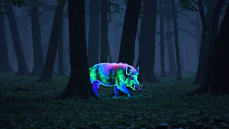 glowing boar in a mystical forest at night