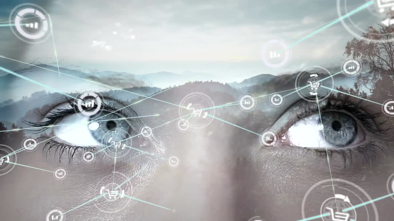 Animation of network of connections over woman's face