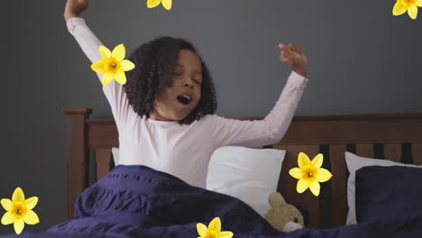 animación de flores sobre una chica afroamericana que se despierta