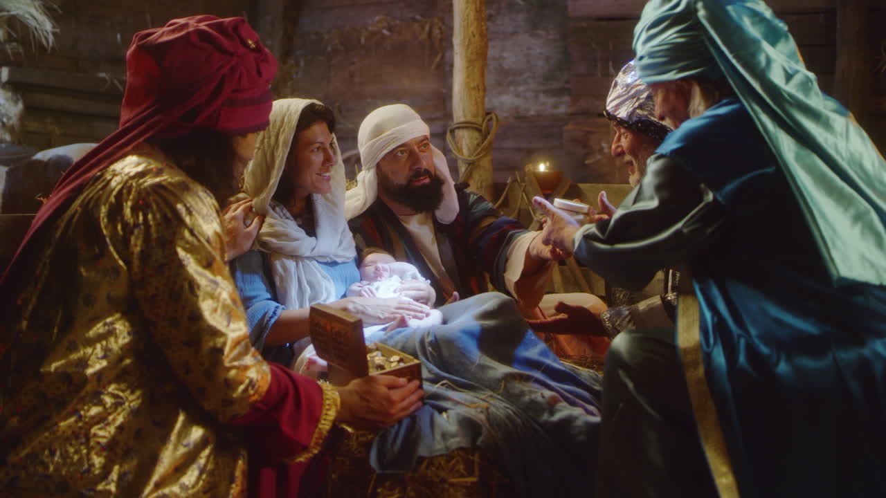 escena de la natividad con los hombres sabios