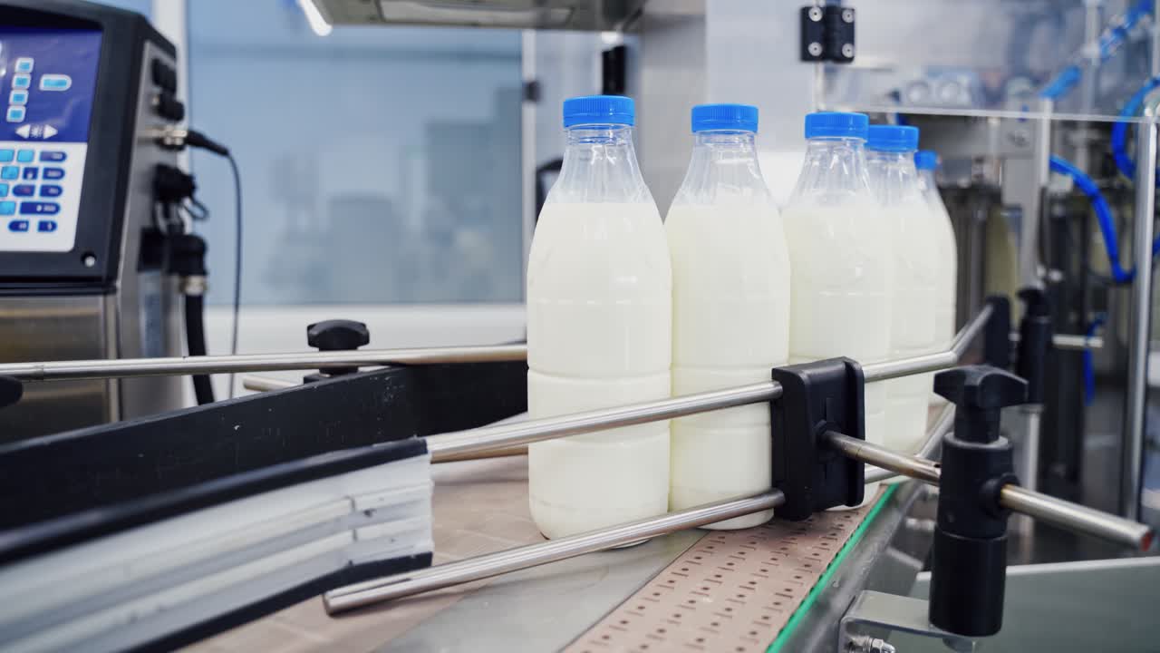 Milk production at factory. Milk production on line at the factory