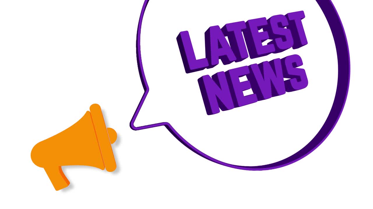 Megaphone with speech bubble in 3d style on white background. Latest news text. Loudspeaker. 4K video motion graphic