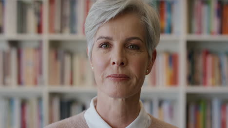 portrait-beautiful-middle-aged-woman-looking-pensive-turns-head-successful-senior-female-calm-expression-in-library-background