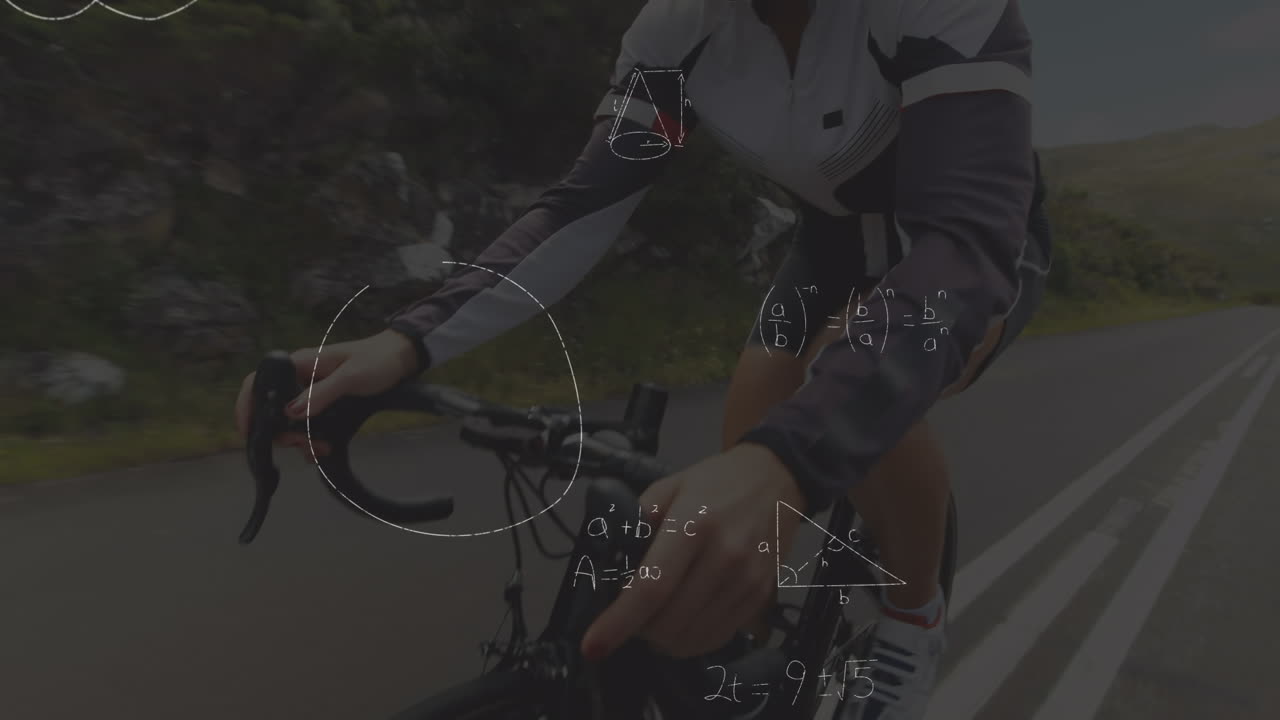 자전거를 타는 백인 여성에 대한 수학 방정식의 애니메이션