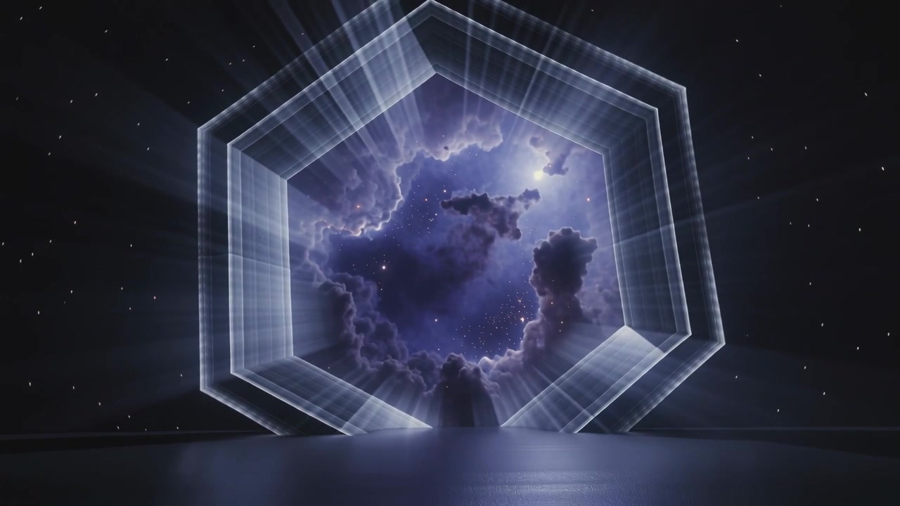 Abstract Hexagonal Portal Opening to a Starry Night Sky