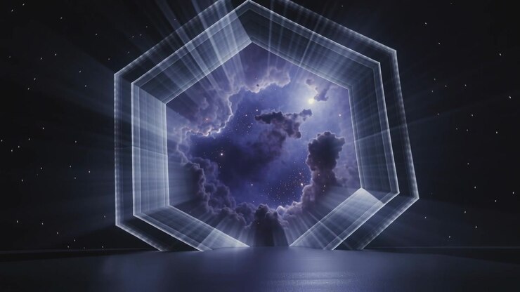 Abstract Hexagonal Portal Opening to a Starry Night Sky