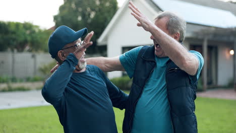 Friends,-fist-bump-and-senior-men-together