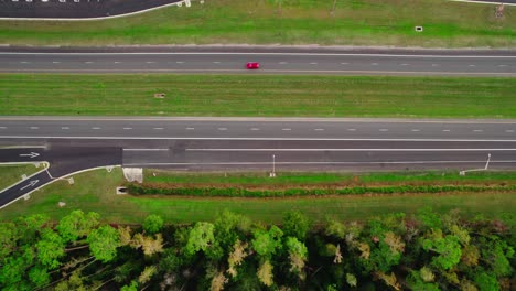 colorful semi trucks lined at florida rest area, usa - aerial overhead