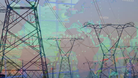 animation of financial data processing over electric pylons