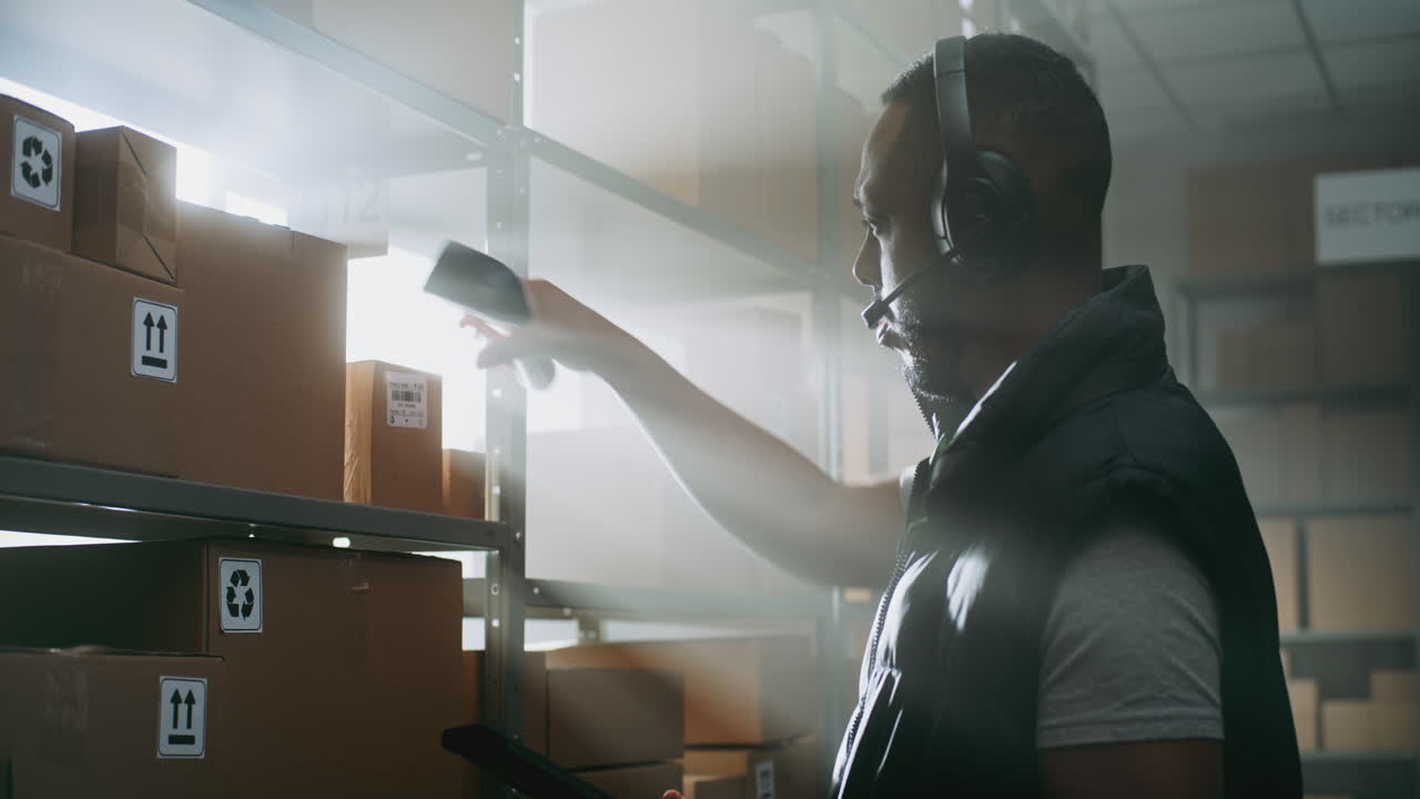 Warehouse worker scanning inventory