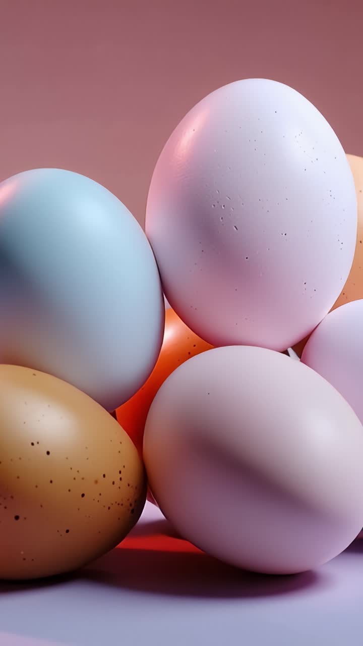Una cautivadora variedad de huevos de colores en tonos pastel, bellamente dispuestos para mostrar sus superficies lisas y variados matices sobre un fondo suavemente iluminado.
