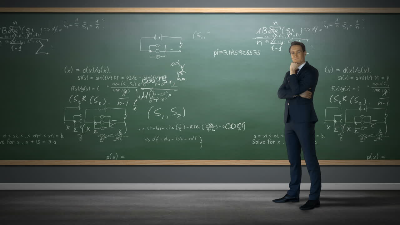 hombre de negocios en contra de las fórmulas