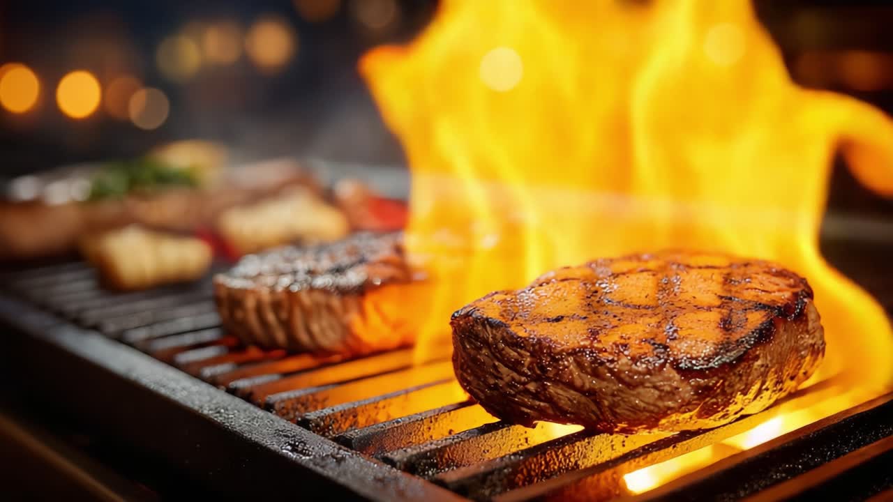 Bistecche sfrigolanti: catturare l'arte di grigliare deliziose e succose bistecche su una fiamma aperta con una consistenza perfettamente carbonizzata e un aroma saporito.