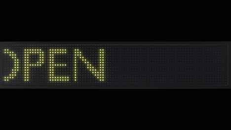 vintage scrolling open led sign with a black frame and transparent background