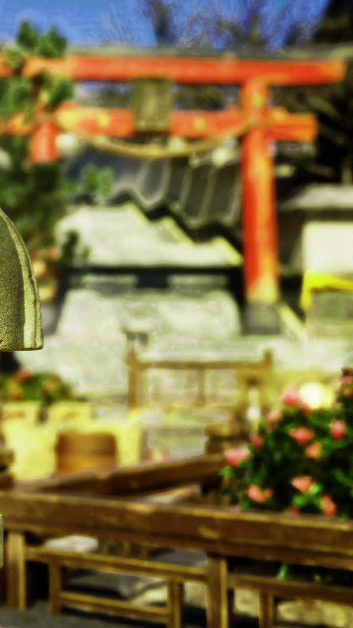 Visit to a japanese garden with stone lantern and colorful surroundings