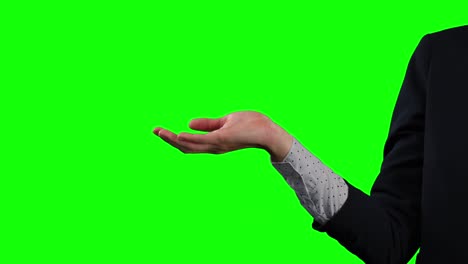 Focus-on-a-side-view-holding-her-hand-for-a-copy-space-with-green-screen