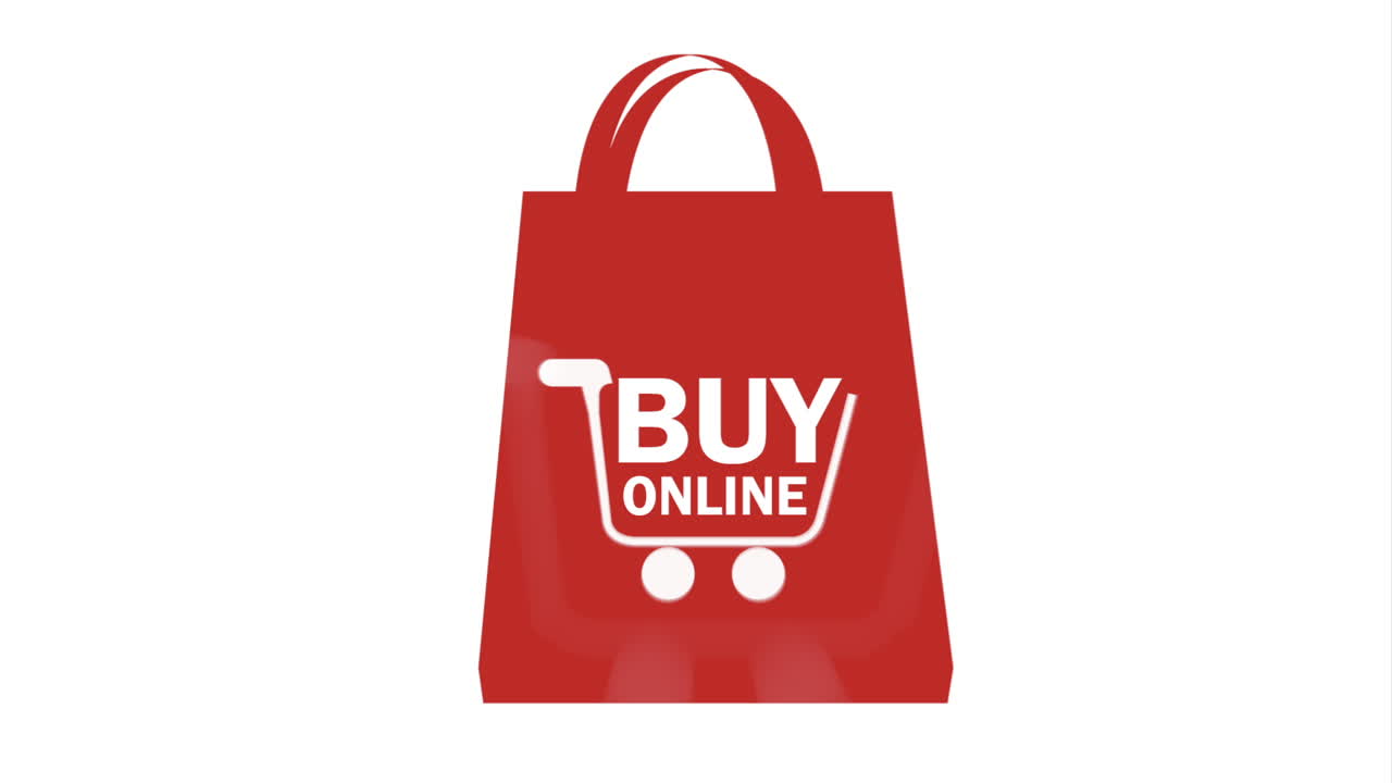 온라인 구매 텍스트와 함께 빨간 쇼핑 가방