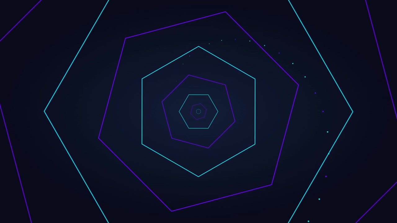 Sfondo astratto in movimento con esagoni al neon luminosi
