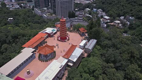 aerial over the buddhist temple site called the ten thousand buddhas monastery on hong kong, china