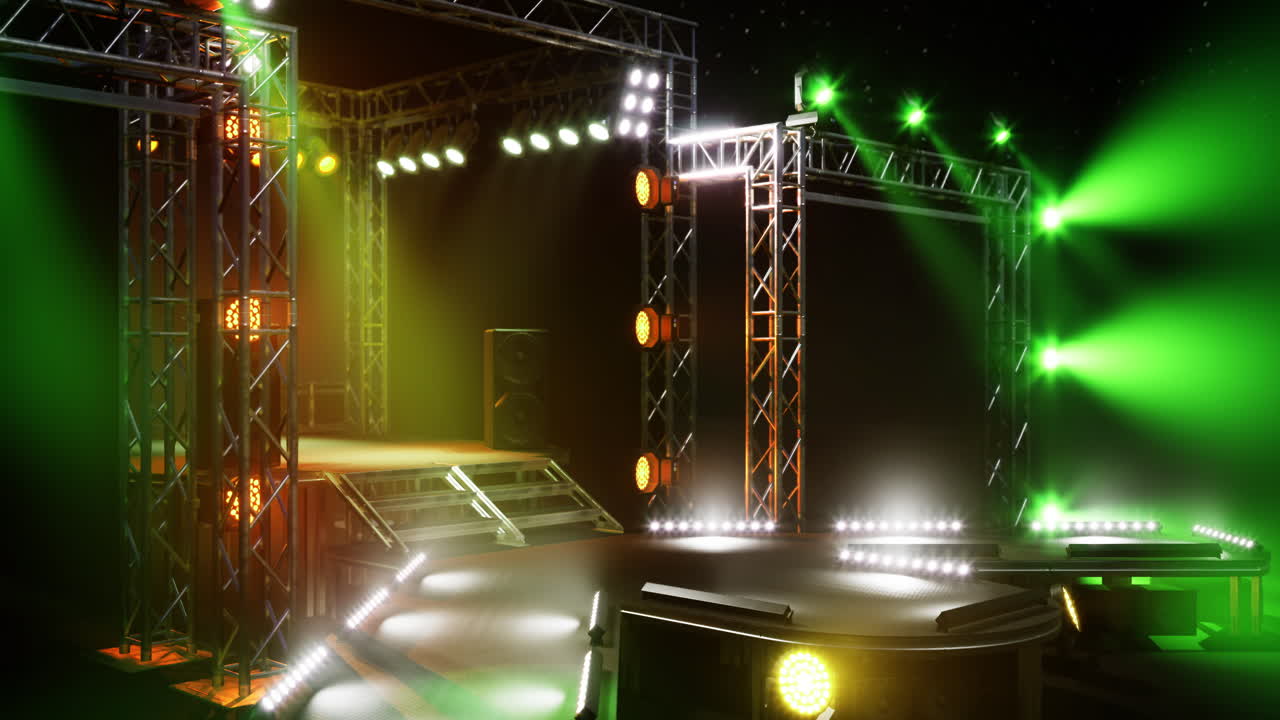 configuración del escenario con luces vibrantes para un próximo evento de actuación