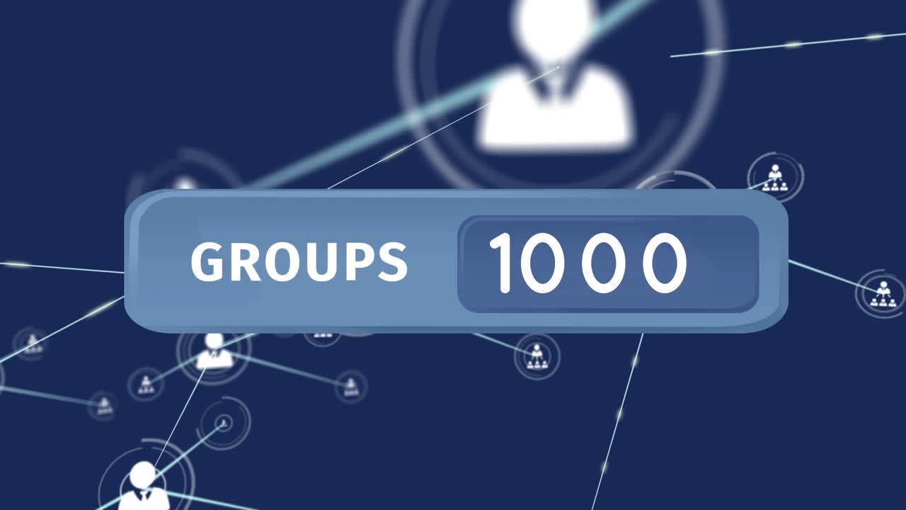 아이콘과 연결의 네트워크를 통해 숫자와 그룹 텍스트의 애니메이션