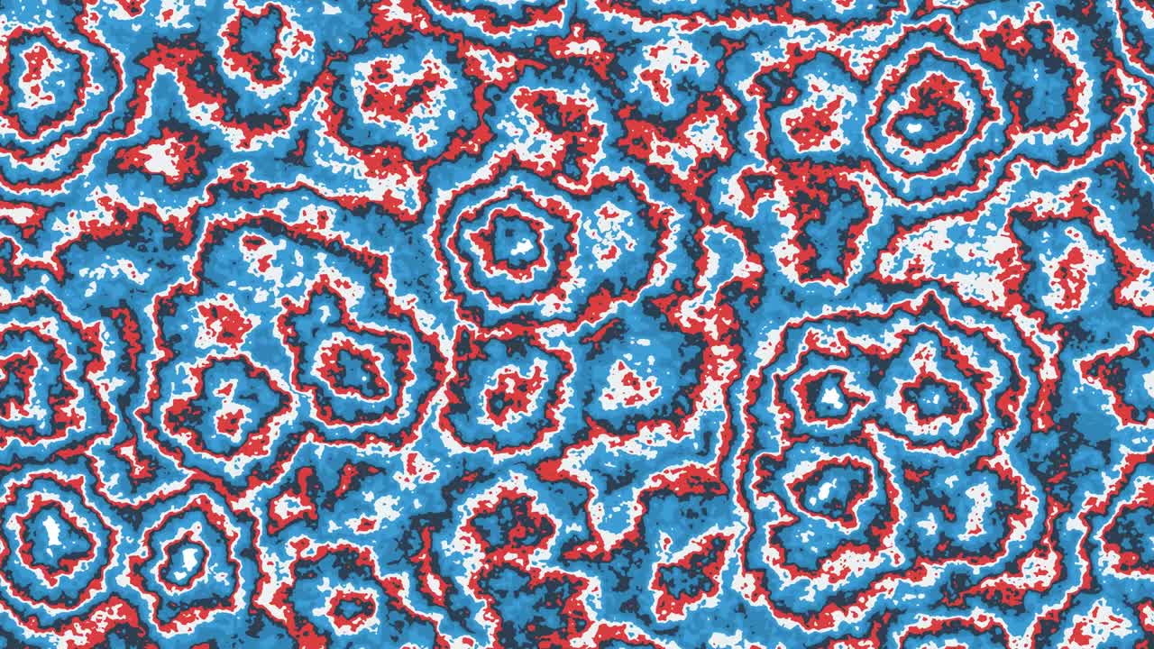 animación abstracta de coloridas formas circulares en movimiento rojas, azules y blancas. fondo animado de bucle sin costuras, papel tapiz.
