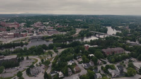 Neighborhood-In-Sherbrooke,-Canada---Aerial-Drone-Shot