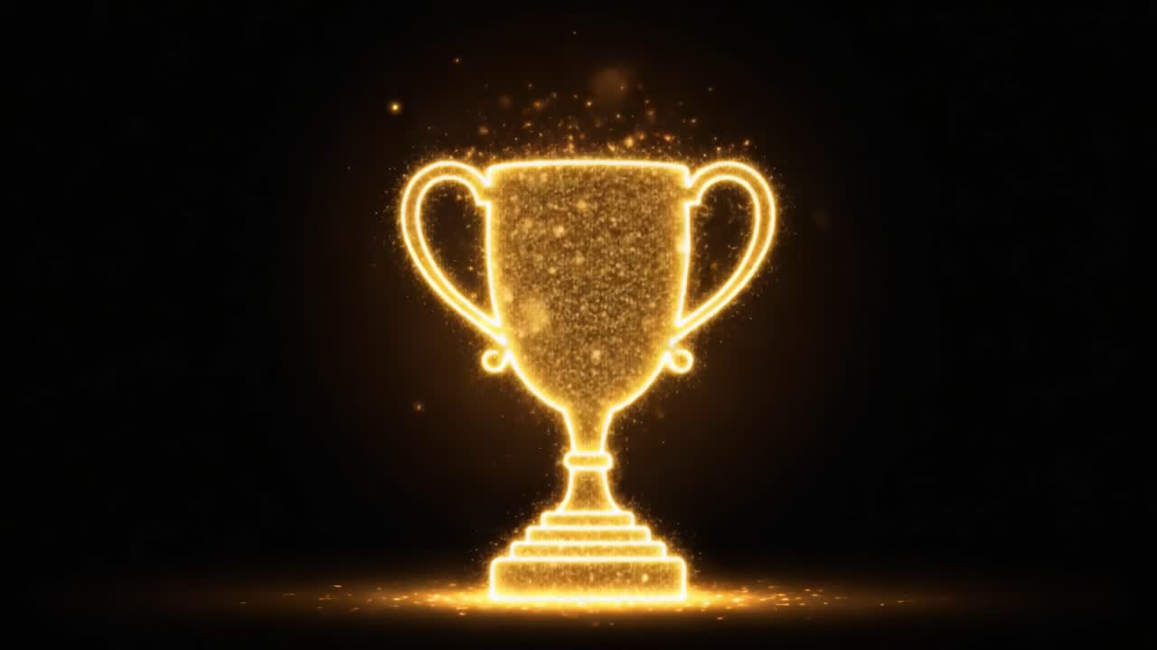 A Dazzling Golden Trophy Sparkles with Charm and Glory, Representing Achievement and Success in an Enchanting Display of Light and Creativity