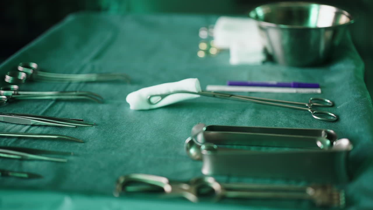 instrumentos quirúrgicos en un campo estéril