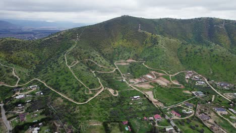 Vista-Of-Mountain-Trails-And-Townscape-In-Pomaire-Rural-Landscape-In-Santiago-Region,-Chile