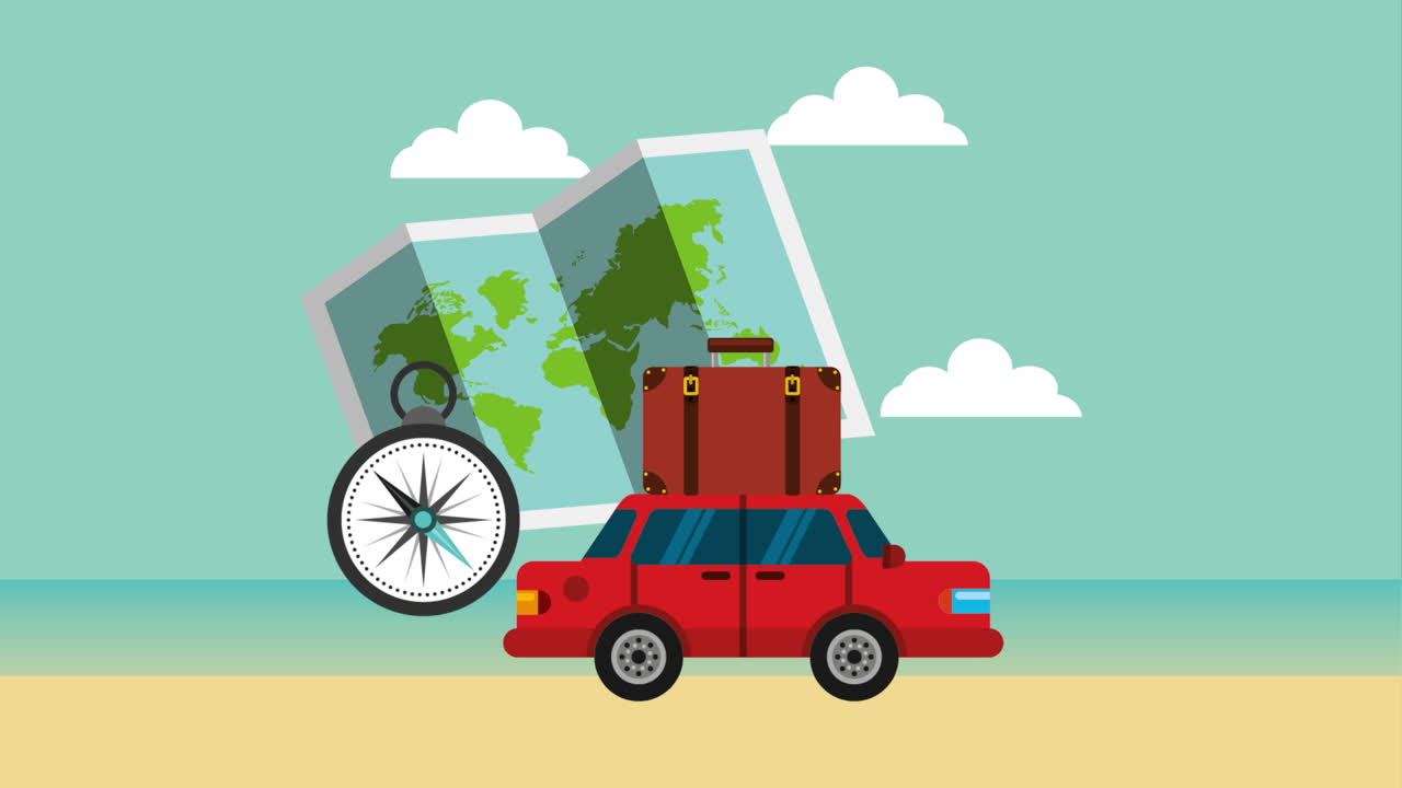 해변에서 여행 카트 애니메이션